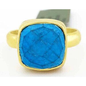 Genuine 5.15 Cts Turquoise Ring 14k Yellow Gold Plated